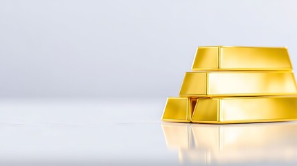 Shining gold bars stacked on white surface wealth symbol close up view of gold bullion stack value and investment
