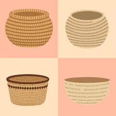 set illustration vector graphic of plant fiber basket