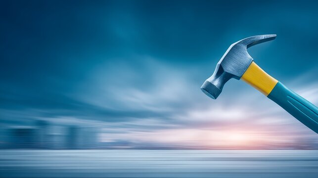 Hammer tool against blue sky essential construction utility sturdy hammer vital for building under serene blue sky
