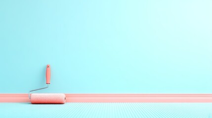 Blue wall painting pink roller renovation update blue wall gets new color from pink paint roller during renovation