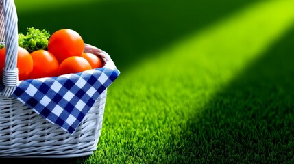 Fresh vegetables basket on green lawn healthy organic produce vibrant vegetables in basket on lush grass