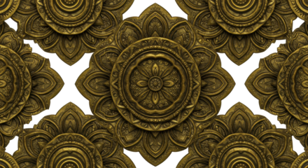 Golden Mandala Pattern: A repeating pattern of intricate golden mandala forms creating a rich texture, capturing spiritual art.