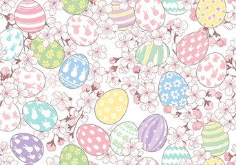 Pastel Easter Eggs and Cherry Blossoms.