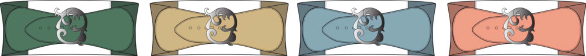 Four different abstract animated characters interacting in a stylized, minimalist setting