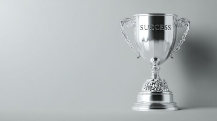 Silver trophy with word success