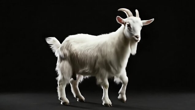 Majestic White Goat Standing Gracefully Against a Dark Background in a Studio Setting.