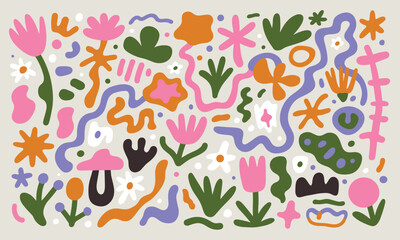 Organic Abstract Shapes and Flowers in a Playful Hand- Drawn Style plants
