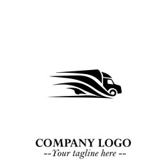 Truck Moving Fast Logo Symbol in Black on the White Background with Dynamic Transport Design