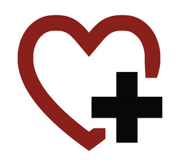 Fototapeta premium Illustration of a heart outline in reddish brown color with a black plus sign to the right side of it
