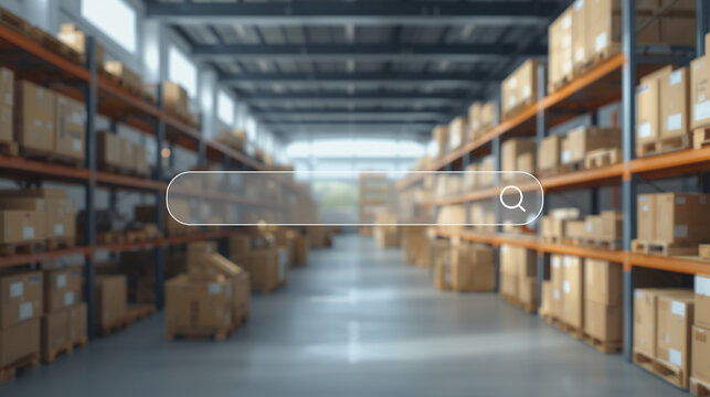Floating Search Bar Interface with Retail Shipping Background