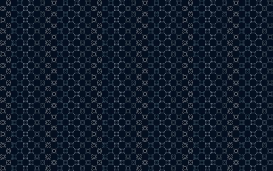 Geometric seamless abstract pattern with blue n grey mini leaves composition in a square on dark blue background. Vector illustration, for masculine shirt lady dress cloth cover decoration textile