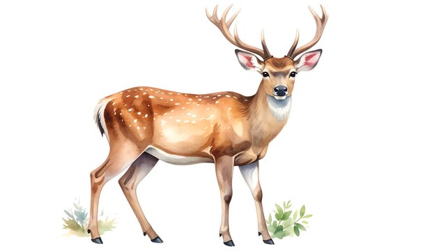 Watercolor painting of a majestic deer with antlers and spotted coat - Powered by Adobe