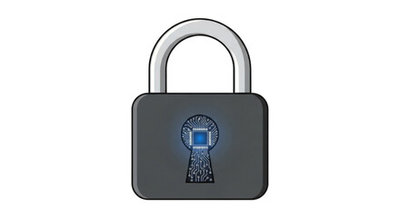 Advanced Digital Padlock with Circuit Board Keyhole Cybersecurity and Encryption Technology Illustration