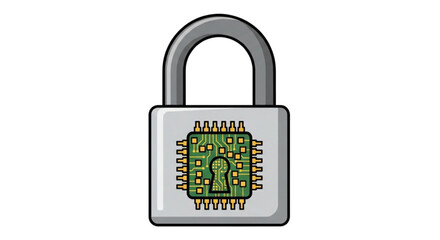 Advanced Digital Padlock with Circuit Board Keyhole Cybersecurity and Encryption Technology Illustration