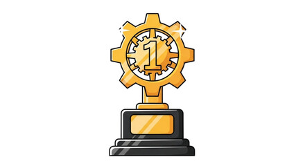 Advanced Golden Gear Trophy with Number One Symbol for Engineering Excellence Award Illustration