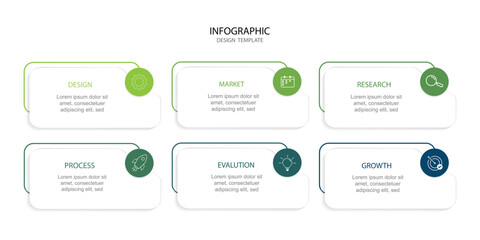 Creative concept for infographic with 6 steps, options, parts or processes. Business data visualization.