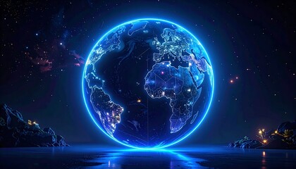 Obraz premium Futuristic Earth Hologram - A Vision of Global Connectivity and Technology.