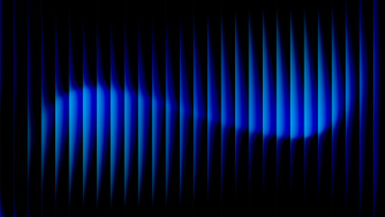 Liquid glass wavy stripes in electric blue gradient on black, ultrawide abstract tech background