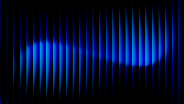 Liquid glass wavy stripes in electric blue gradient on black, ultrawide abstract tech background