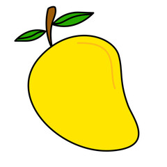 Hand-Drawn Colored Fresh Yellow Mango Drawing Doodle