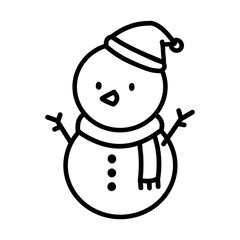 サンタ帽をかぶった雪だるまのシンプルなイラスト