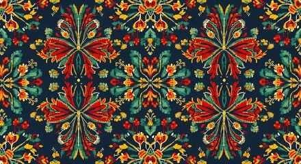 Vibrant Floral Kaleidoscope Pattern with Intricate Details and Rich Colors.