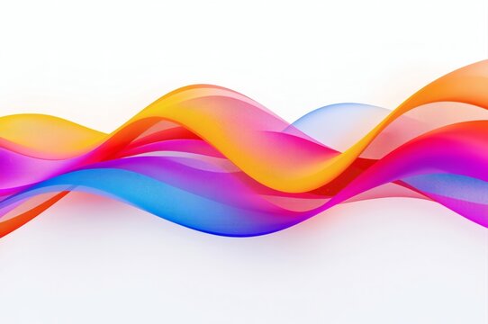 Vibrant rainbow waves of translucent fabric flowing gracefully on a white background