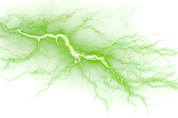  Striking green lightning bolt illuminating a white background, symbolizing power, energy, and electricity, ideal for high-impact graphic design and conceptual visuals.