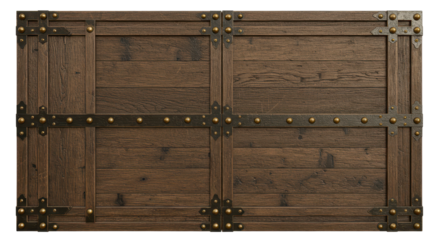 Rustic Wood Panel: A top-down view of a rectangular wooden panel, showcasing the natural grain, texture, and intricate metal detailing.