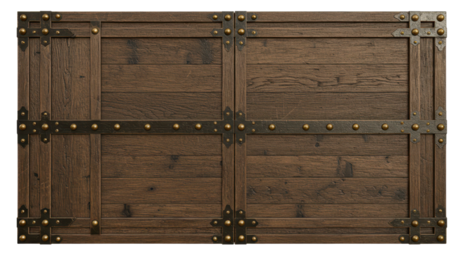 Rustic Wood Panel: A top-down view of a rectangular wooden panel, showcasing the natural grain, texture, and intricate metal detailing.