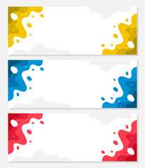 three banners with colorful paint splatters