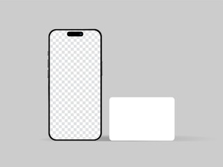 Smartphone with credit card mockup vector illustation. A realistic smartphone with a blank screen and a credit card mockup. Ideal for mobile banking, online payments, and financial apps.