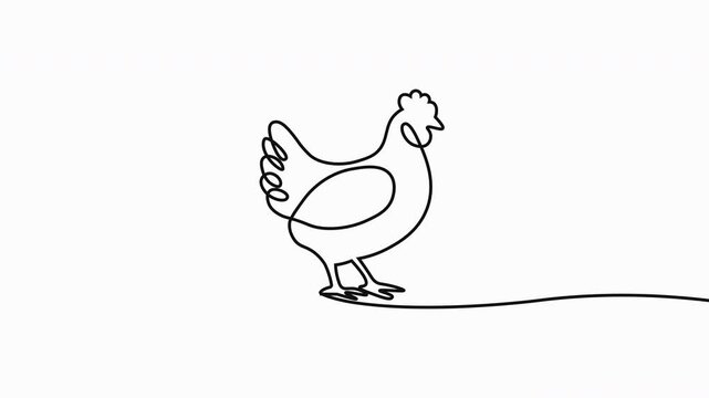 Farm chicken, Self drawing one line animation, Poultry and domestic animal concept, Continuous line art or One Line chicken drawing for vector illustration, farm business. chicken drawing concept.
