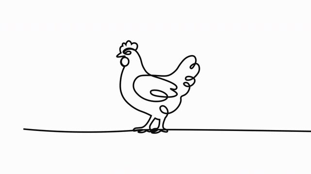 Farm chicken, Self drawing one line animation, Poultry and domestic animal concept, Continuous line art or One Line chicken drawing for vector illustration, farm business. chicken drawing concept.