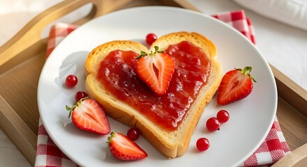 Heart Shaped Toast with Strawberry Jam.