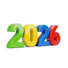 Colorful 3D numbers 2026 on a white background new year