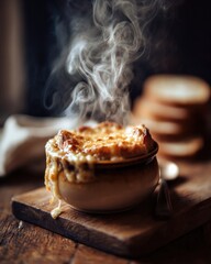 Hot French onion soup with bread