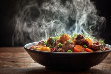 Steaming beef stew with vegetables