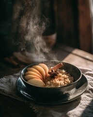Warm oatmeal with apples cinnamon star anise