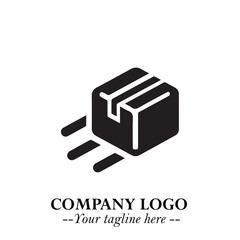 Box Moving Fast Symbol in Black on the White Background with Dynamic Delivery Design