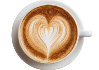 Heart latte art in white mug