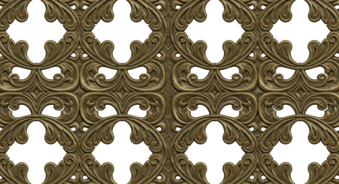 Ornamental Design in gold: A close-up shot of a intricately crafted golden ornamental design. This design, possibly a historical pattern or architectural detail. - Powered by Adobe