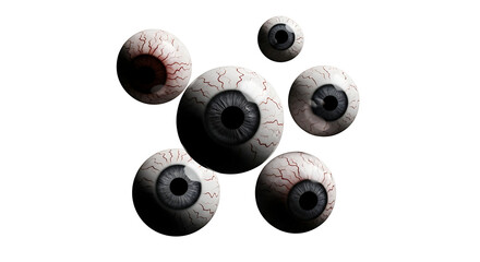 A collection of spooky eyeballs floating on a white background creating a surreal and eerie scene ai generated