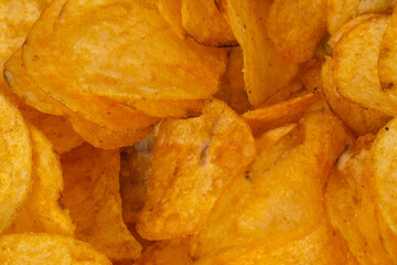 Potato chips as a texture close up