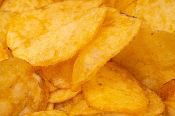 Potato chips as a texture close up