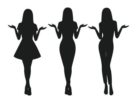 vector silhouette of women shrugging with confused pose