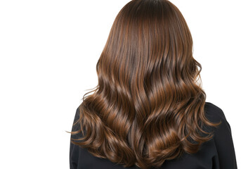 Fototapeta premium Woman's long wavy brown hair captured from the back beautifully styled and glossy transparent background