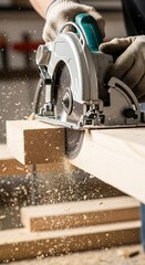 Carpenter Using Circular Saw to Cut Wood.