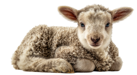 Fluffy lamb resting, soft gaze