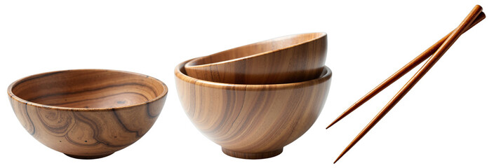 Wooden Dining Set – Handcrafted Bowls and Chopsticks for Minimalist Kitchen and Culinary Design Presentations